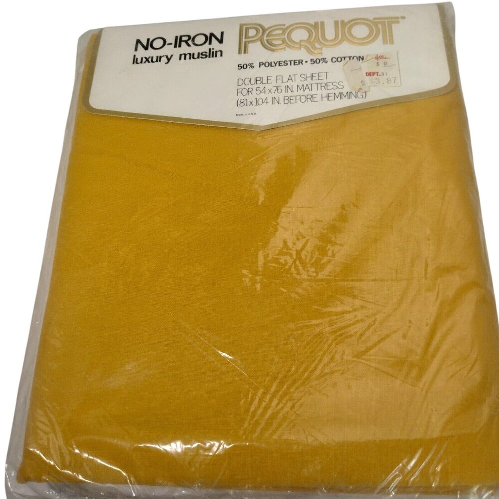 Springs Mills Double Flat Sheet No Iron Perquot Luxury Muslin Gold NEW Vintage